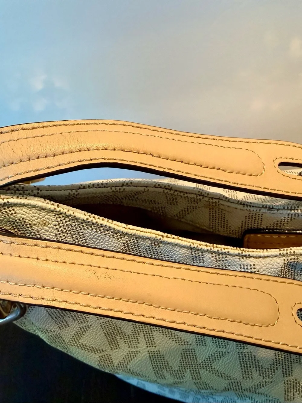 Michael Kors Beige MK Logo Tote with Gold Hardware